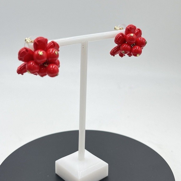 J. Crew Red Round Bauble Beads Cluster Stud Earrings - Picture 10 of 16